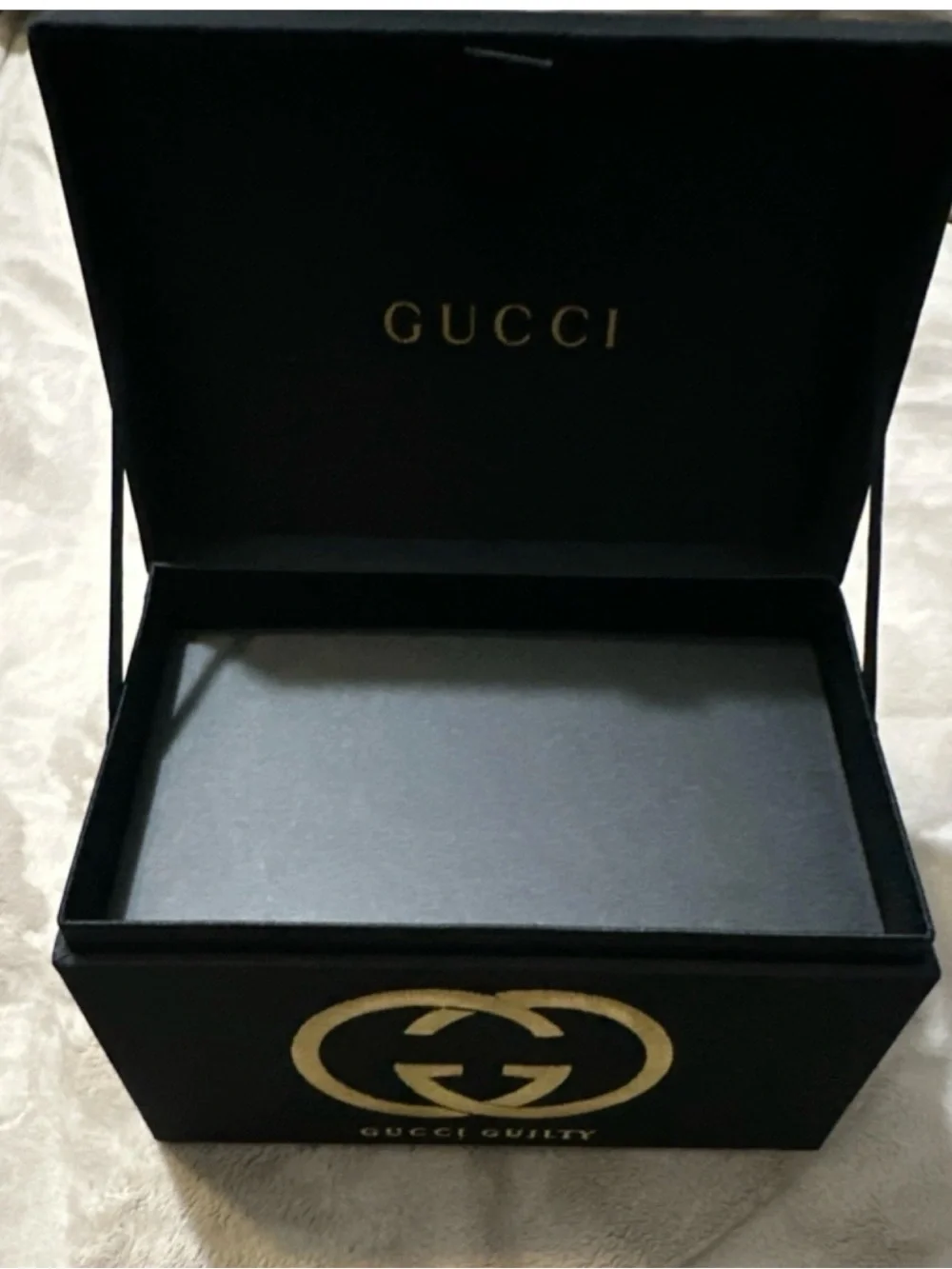 Gucci Black Gold Lined Luxury Fabric Box 🤩STUNNING🖤+6 Gucci Perfumes 1.5ml
